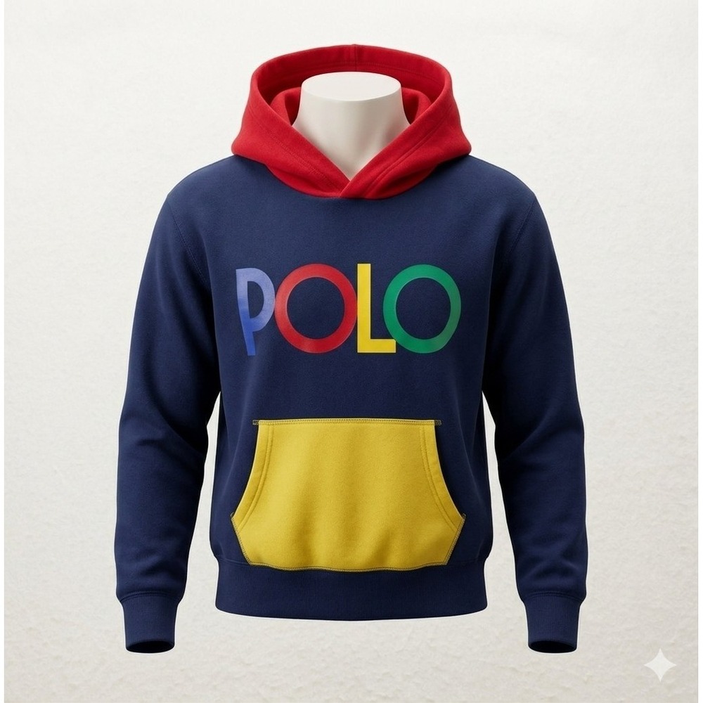 Polo Ralph Lauren Boy's Blue, Red, Yellow Pullover One Pocket Hoodie. Size XL 16